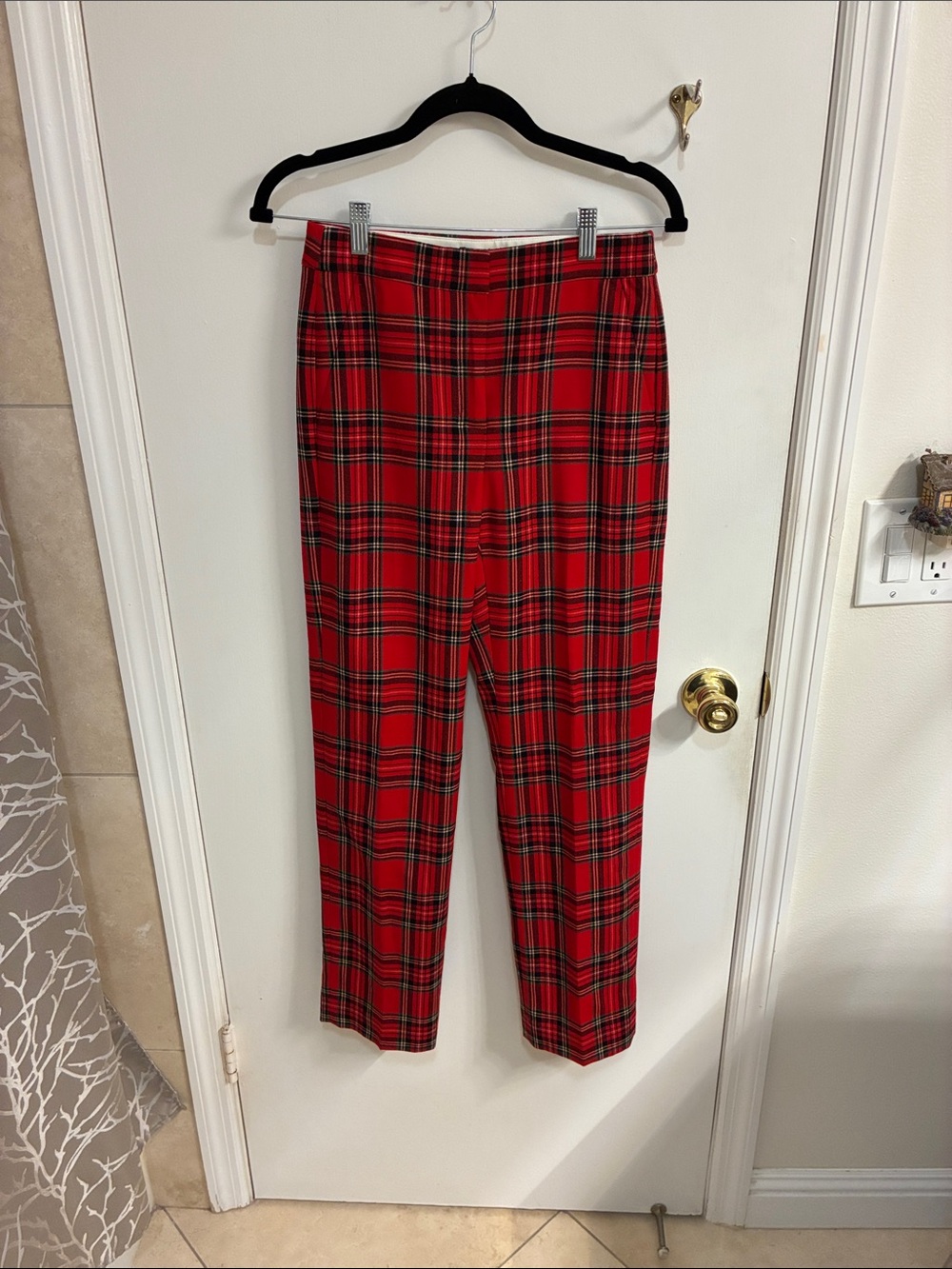 NWT J Crew Kate Red Holiday Plaid Pants-Wool Blend-Sz 0